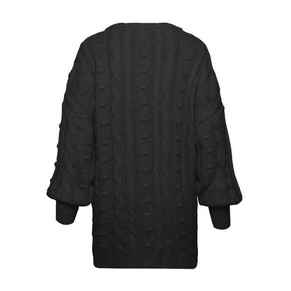 AFRM NEW $88 Boston Long Cable V-Neck Tunic Sweater in Noir XS / Small - Picture 2 of 3